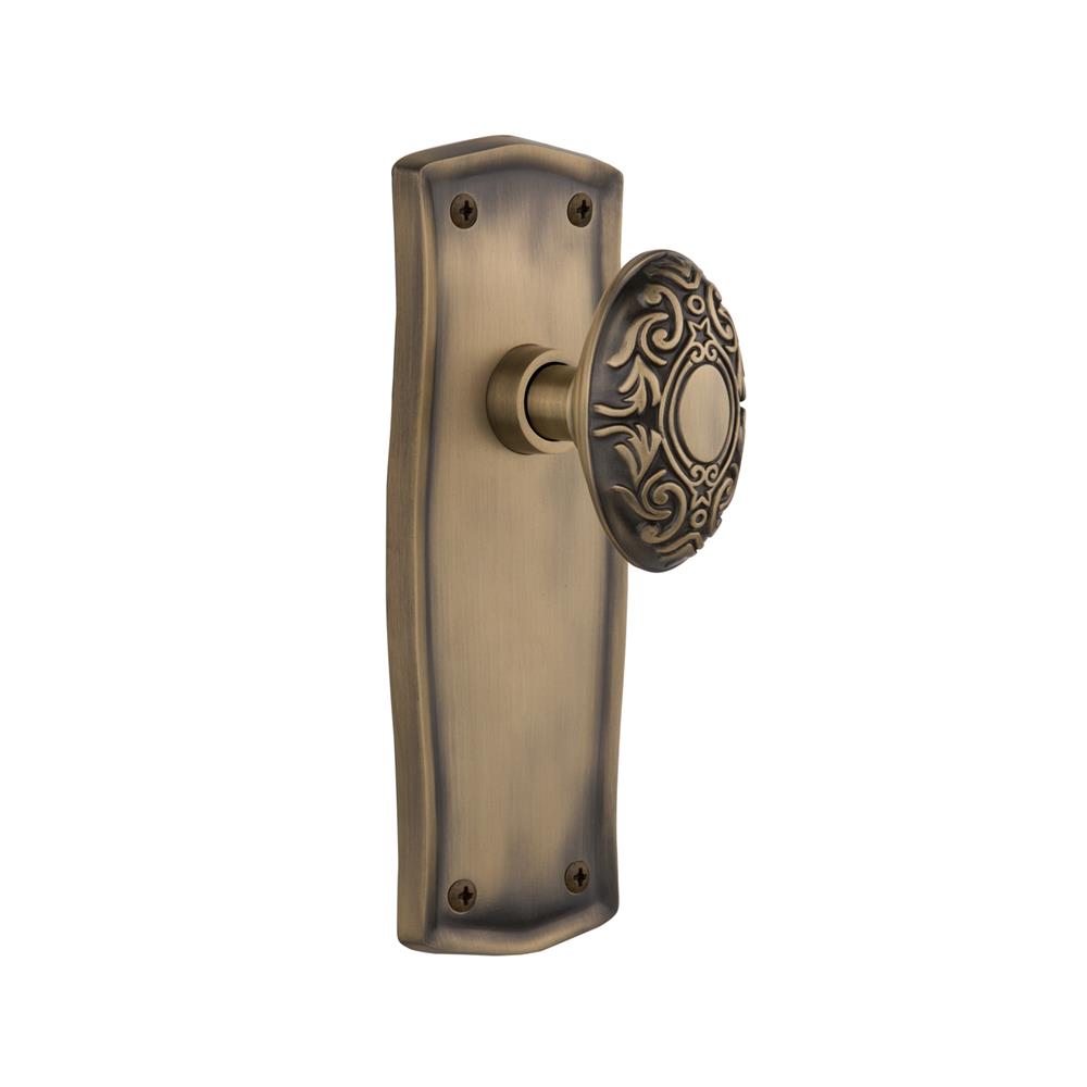 Nostalgic Warehouse PRAVIC Complete Privacy Set Without Keyhole Prairie Plate with Victorian Knob in Antique Brass